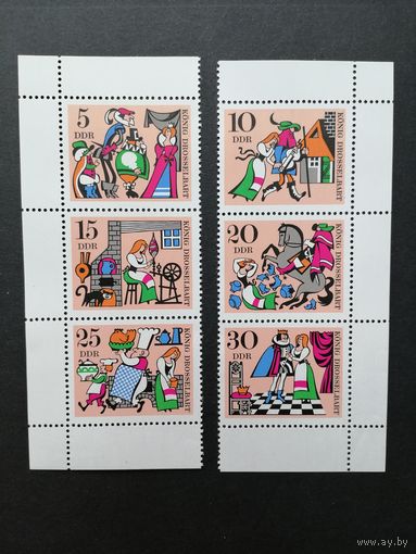 ГДР 1967 Две вертикальные сцепки из малого листа серии марок "Сказка: король Дроздобород" (чистые**) Mi.1323-1328 каталог 2.60 евро