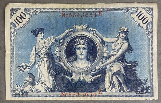 Банкнота 100 марок 1908 год. Германская империя. Красная печать.