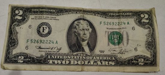 Банкнота 2 Доллара 1976 год США