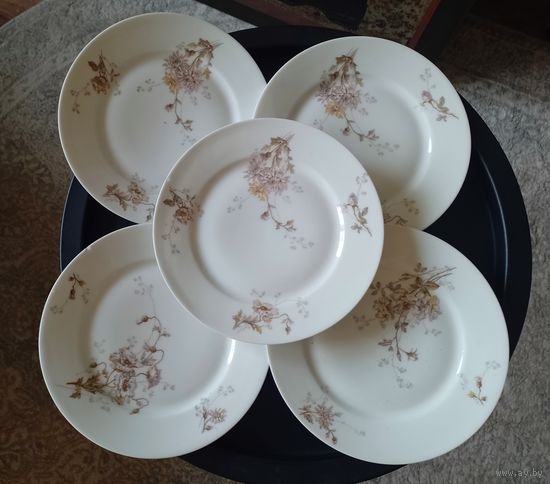 Тарелки закусочные 5 шт. фарфор Кузнецов, царская Россия, РИ