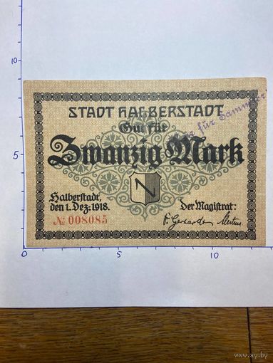 Германия нотгельд 20 марок 1918 г.- Альберштадт - 2001