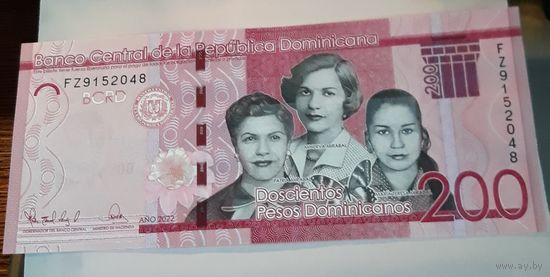 200 песо Доминиканская республика 2022 UNC