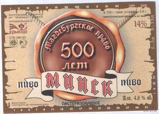 Пивная этикетка. Крынiца Минск