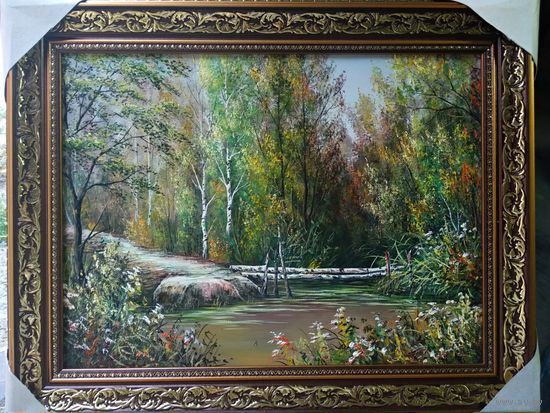 Картина маслом "Лесной ручей"