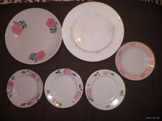 Блюдо Teich Feld Asterblum Польша в составе РИ 19 в.,блюдо Добруш,4 тарелки времён СССР.