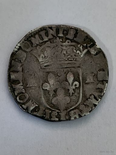 Монета-Людовик XIII Справедливый. Четверть экю.1627 г.