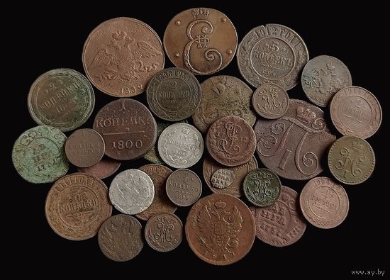 30 МОНЕТ РОССИЙСКОЙ ИМПЕРИИ (МЕДЬ, СЕРЕБРО) НЕЧАСТЫЕ МЕДНЫЕ 5 КОП. 1912 г.
