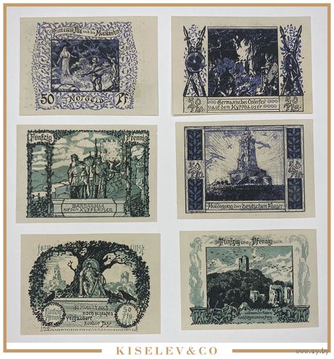 Германия Бад-Франкенхаузен-Кифхойзер комплект нотгельдов 1921 года. 6 шт. Состояние UNC
