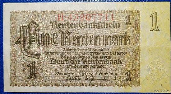 Германия 1 рентенмарка 1937 г.