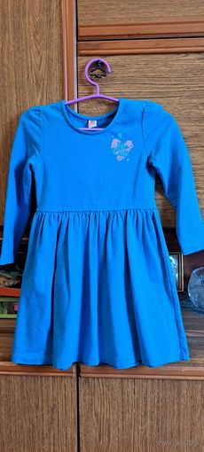 Платье трикотажное голубое, р.116-122, б.у на 5-6лет