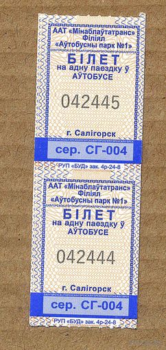 Солигорск. Талон на проезд в городском транспорте. Продается кондуктором. Серия СГ-004 Пара
