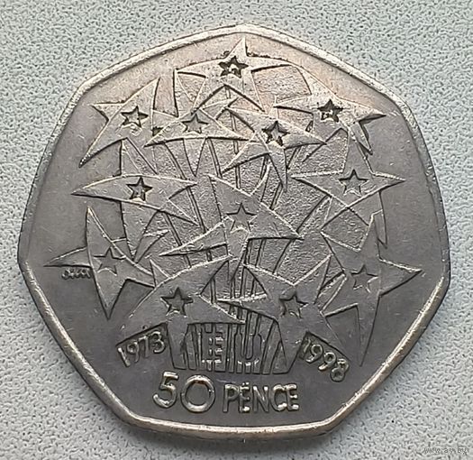 Великобритания 50 пенсов, 1998 25 лет присоединению Великобритании к Евросоюзу 4-12-28