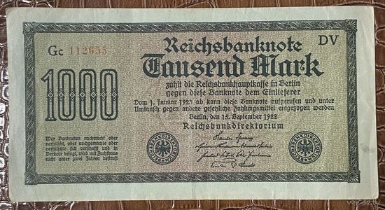 Банкнота 1000 марок 1922 год. Веймарская республика