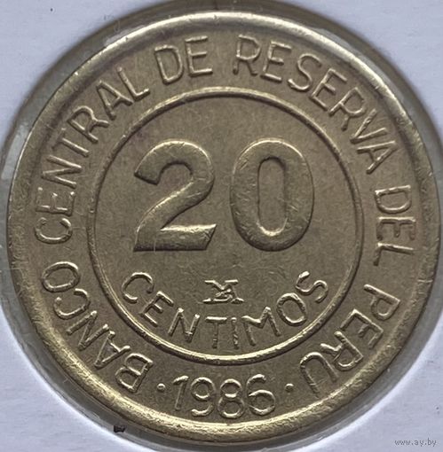 Перу 20 сентимо 1986 г. В холдере