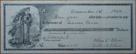 Чек 125 долларов 1.12.1904 года
