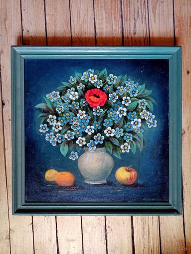 Ковалев "Незабудки с маком", х.м. 50х50см, 2001г.