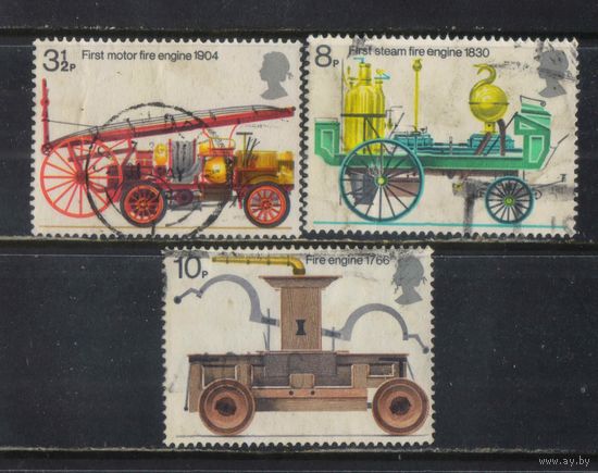 Великобритания 1974 EII 200 летия закона о пожарной безопасности Пожарный автомобиль Паровой и ручной пожарные насосы  #646,648,649