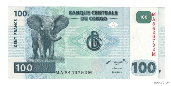 Конго 100 франков 2000 года. Тип Р-92А. Состояние UNC!