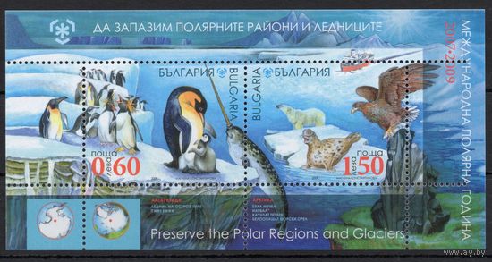 Болгария 2009. Международный полярный год.Белый медведь, пингвин, хищные птицы блок (4889)
