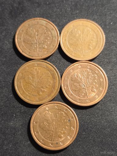 Германия 2 евроцента 2002 D,A,J,D,F