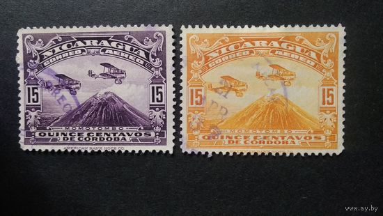 НИКАРАГУА\371с\ 1931\1937  Mi 536 796 Авиапочта Самолеты над Момотомбо