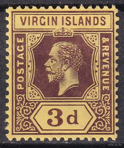 195.BrK. Великобритания. Колонии. Виргинские острова. Стандарт. Георг V. 1913 г. 3d. Mi #39