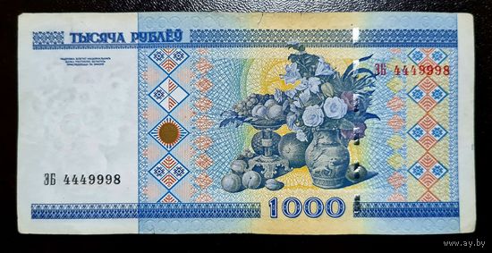 НОМЕР!!! 1000 рублей 2000 серия ЗБ  4449998!!!