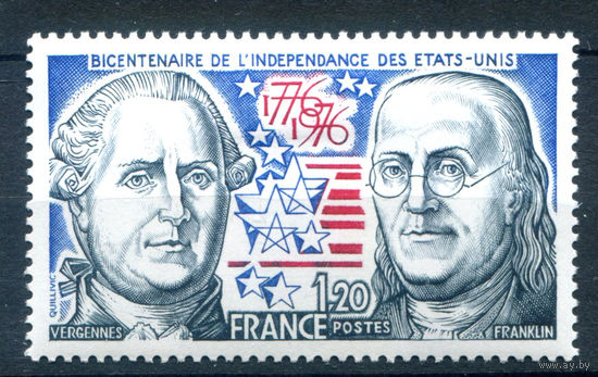Франция - 1976г. - 200 лет независимости США, известные люди - 1 марка - полная серия, MH [Mi 1963]. #2-Fr-25-A-2