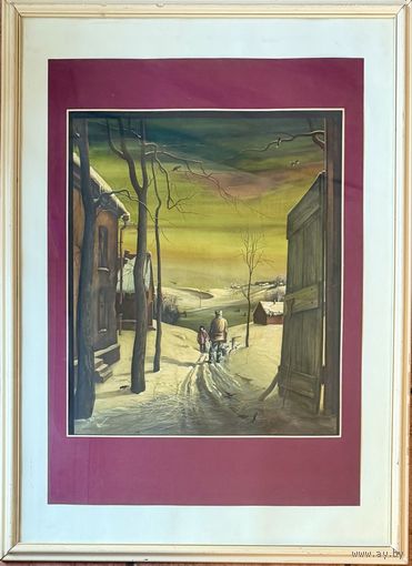 Скрипниченко Г.С. Каталожная работа "Ускраіна", возле Гудогая. 1978г. Бумага, акварель. Размер с рамой 76х105 см.