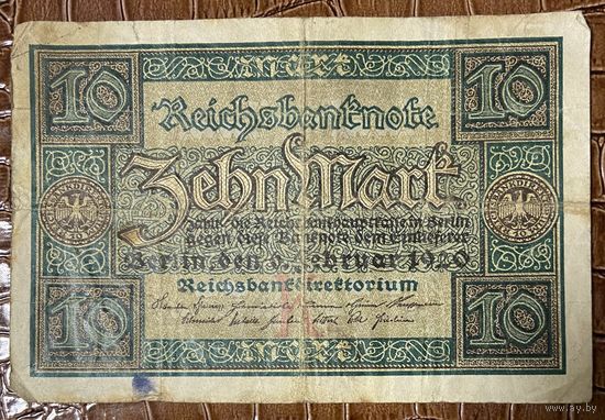 Банкнота 10 марок 1920 год. Веймарская республика.