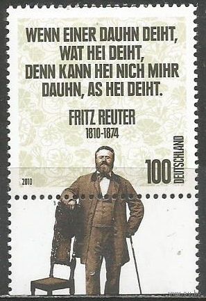Германия. 200 леn со дня рождения Ф.Рейтера. Писатель. 2010г. Mi#2832.