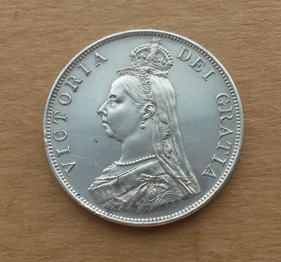 Великобритания, двойной флорин (4 шиллинга) 1889 г., серебро 0.925, Виктория (1887-1901)