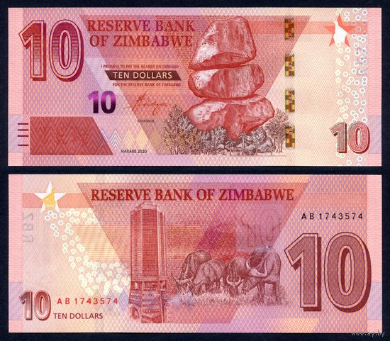 Зимбабве 10 долларов 2020 г. (P-W103, UNC)