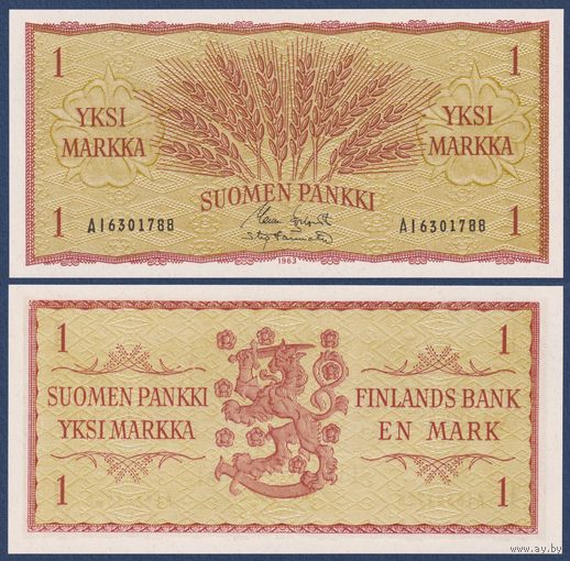 Финляндия, 1 марка 1963 г., P-98a(33) (AI, пшеница), UNC