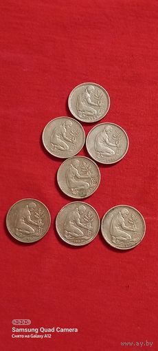 Германия, 50 пфеннигов 1950 (D), 1972 (J), 1974 (J), 1988 (G), 1990 (G,J,A).