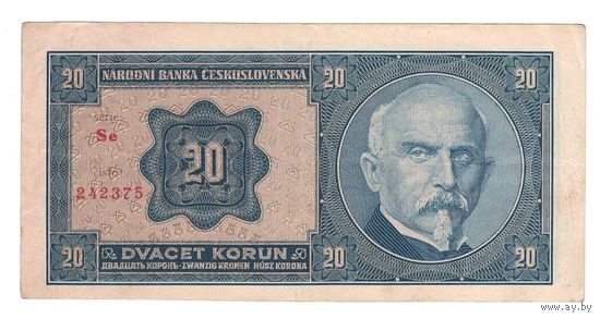 Чехословакия 20 крон 1920 года. Без перфорации. Состояние XF+