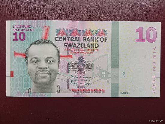 Свазиленд 10 эмалангени 2015 UNC
