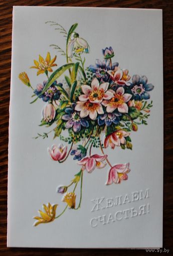 Желаем счастья! Худ. Л. Бодрихина. Двойная, чистая с тиснением. 1989 г.