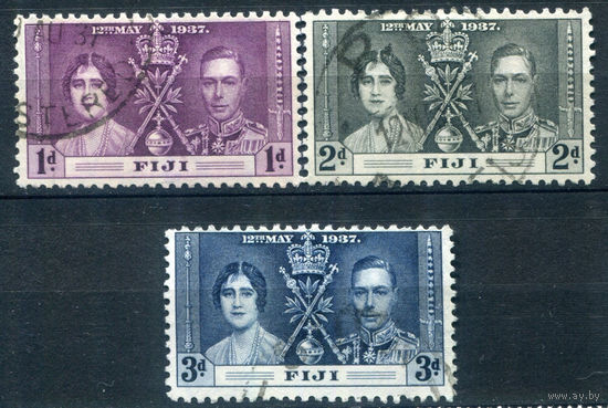 Британские колонии - Фиджи - 1937г. - коронация короля Георга VI и королевы Елизаветы - 3 марки - полная серия, гашёные [Mi 89-91]. #2-Bc-50-A-1