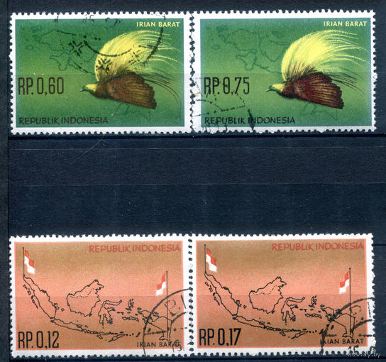 Индонезия, Западный Иран - 1963г. - фауна, карта - 4 марки - гашёные с клеем. #4-W2-105-A-2