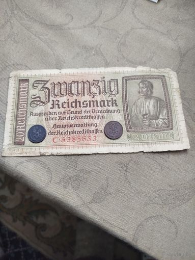 Распродажа - 20 рейхсмарок (reichsmark) 1939-1945 "Немецкие оккупационные территории"