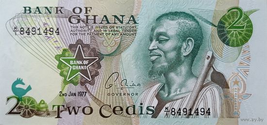 Werty71 Гана 2 седи 1977 год UNC банкнота