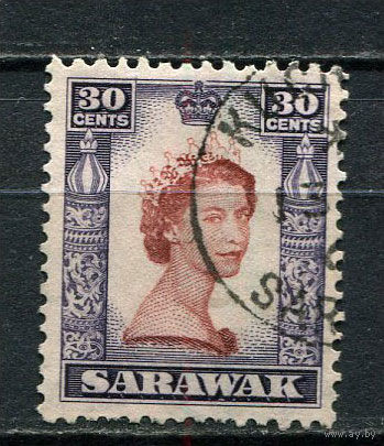 Малайские штаты - Саравак - 1955/1957 - Королева Елизавета 30С - [Mi.198] - 1 марка. Гашеная.  (Лот 52Go)-T41P13