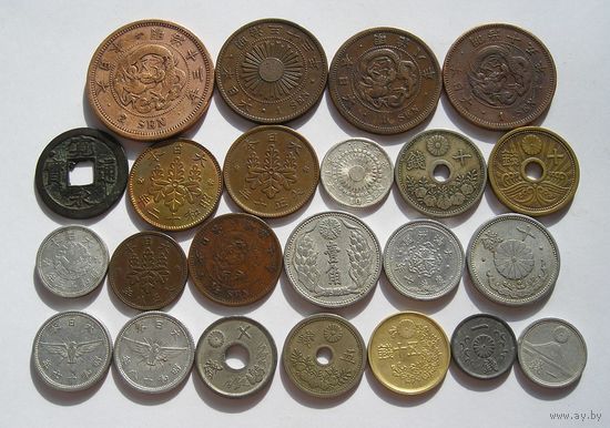 Старая Япония + Маньчжоу-Го Лот х 23 разных монет с Серебром