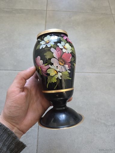 Винтажная алюминиевая ваза с росписью