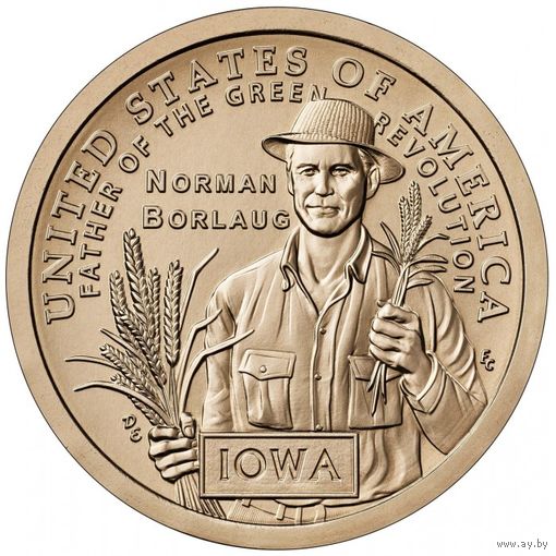 1 доллар 2026 США Айова. Норман Борлоуг, отец Зелёной революции UNC двор P