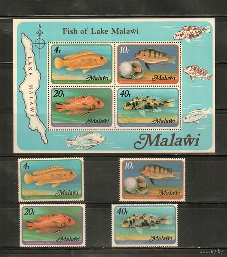 Малави-1977(Мих.285-288,БЛ.49),  ** ,   Морская  Фауна , Рыбы, (полная серия)