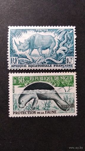 ФРАНЦИЯ.Экваториальная Африка, 1947 Носорог\586фе\НИГЕР. ламантин фауна