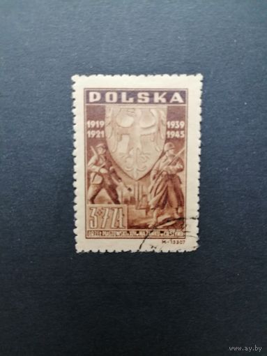 Польша 1946 Марка "25 годовщина трем Силезским восстаниям периода 1919-1921 годов" (гашение с клеем, след от наклейки) Mi.437 каталог 1.20 евро