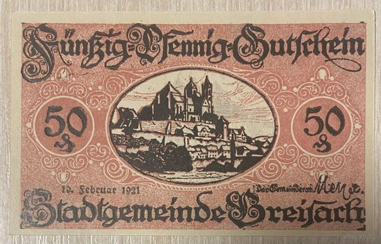 Нотгельды 50 пфеннигов 1921 год. Байзах. Веймарская республика